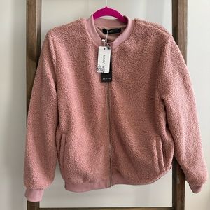 NWT Mirol Sherpa Fleece Rose Large Bomber Jacket